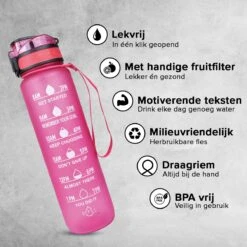 Nimma® Motivatie Waterfles - 1 Liter Drinkfles - Met Tijdmarkeringen En Fruitfilter - Roze 16 Nimma® Motivatie Waterfles - 1 Liter Drinkfles - Met Tijdmarkeringen En Fruitfilter - Roze -Aigostar winkel 1200x1200 443