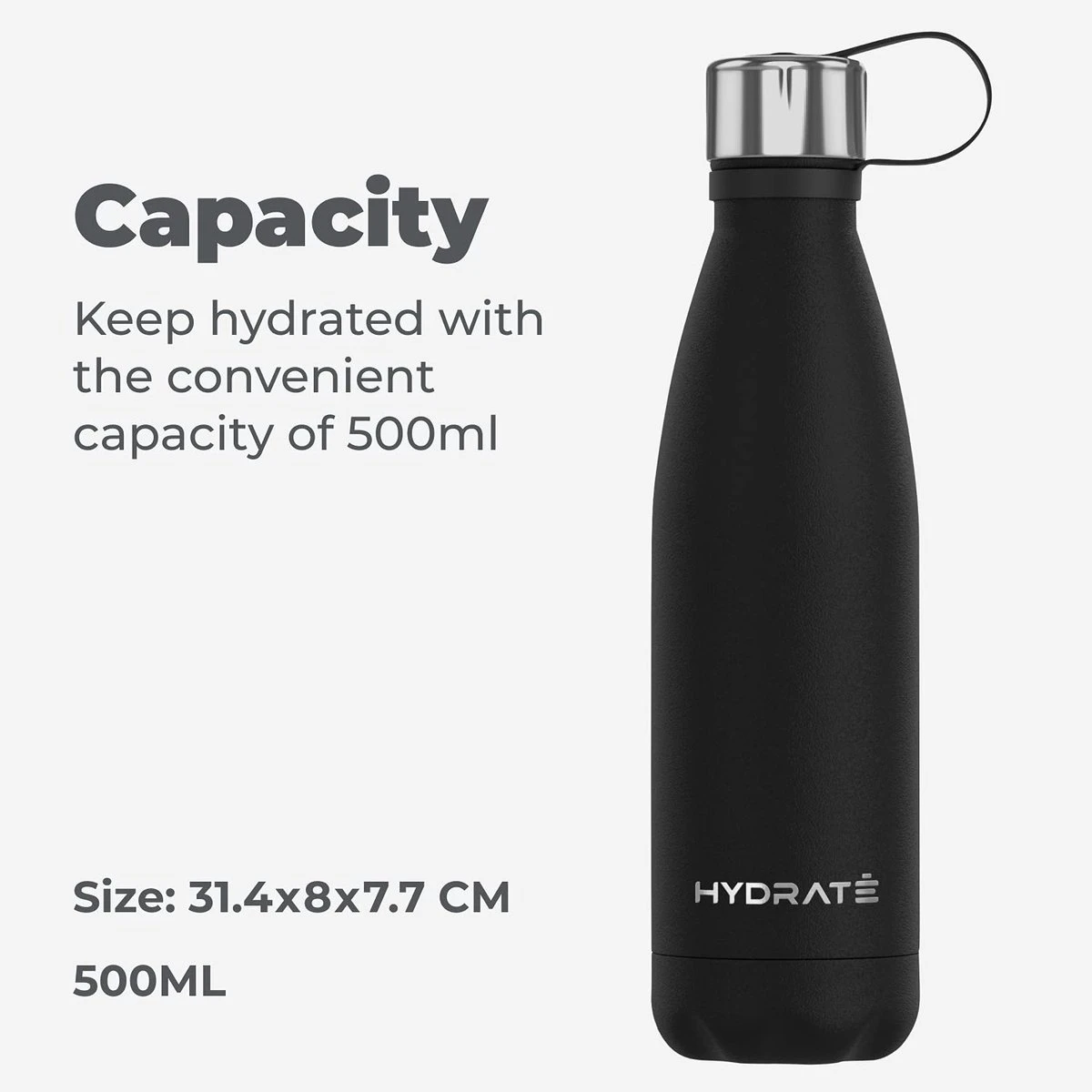 HYDRATE Super Geïsoleerde Drinkfles Roestvrij Staal Thermos 500ml - BPA Vrij, Vacuüm Drinkfles - 24 Uur Koud & 12 Uur Heet Waterfles - Voor Mannen, Vrouwen & Volwassenen 6 HYDRATE Super Geïsoleerde Drinkfles Roestvrij Staal Thermos 500ml - BPA Vrij, Vacuüm Drinkfles - 24 Uur Koud & 12 Uur Heet Waterfles - Voor Mannen, Vrouwen & Volwassenen - Afbeelding 4