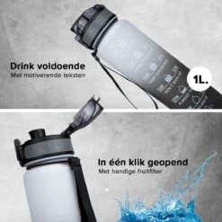 Nimma® Motivatie Waterfles - 1 Liter Drinkfles - Met Tijdmarkeringen En Fruitfilter - Zwart Wit 13 Nimma® Motivatie Waterfles - 1 Liter Drinkfles - Met Tijdmarkeringen En Fruitfilter - Zwart Wit -Aigostar winkel 1200x1200 479
