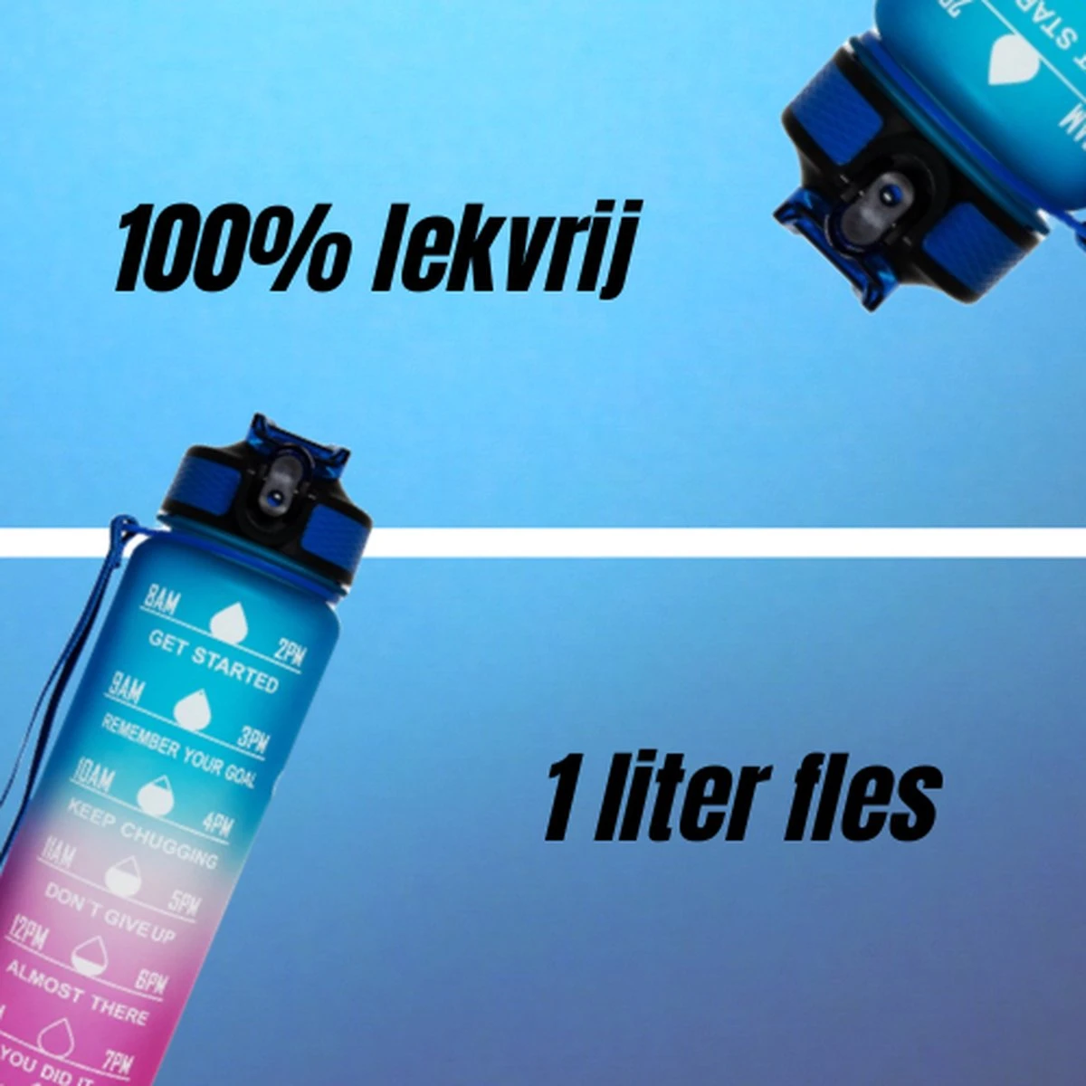 Merkloos Motivatie Waterfles - 1 Liter Fles - Waterfles Met Tijdmarkeringen - Inclusief Accessoires 5 Merkloos Motivatie Waterfles - 1 Liter Fles - Waterfles Met Tijdmarkeringen - Inclusief Accessoires - Afbeelding 3