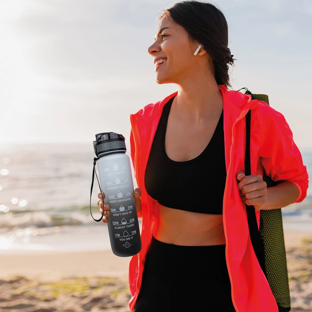 Nimma® Motivatie Waterfles - 1 Liter Drinkfles - Met Tijdmarkeringen En Fruitfilter - Zwart Wit 8 Nimma® Motivatie Waterfles - 1 Liter Drinkfles - Met Tijdmarkeringen En Fruitfilter - Zwart Wit - Afbeelding 6