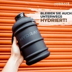 HYDRATE 2,2 Liter Waterfles - Nu Met Easy Drink Cap - Duurzaam En Extra Sterk - BPA Vrij - Ideaal Voor: Sportschool, Dieet, Bodybuilding, Buitensporten, Wandelen En Kantoor, Mat Zwart -Aigostar winkel 1200x1200 488