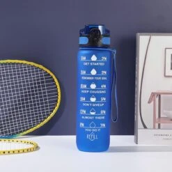 Waterfles Met Tijdmarkering - Motivatie Drinkfles Met Rietje - 1 Liter Waterfles - BPA Vrij - Blauw -Aigostar winkel 1200x1200 489