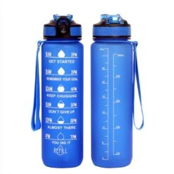 Waterfles Met Tijdmarkering - Motivatie Drinkfles Met Rietje - 1 Liter Waterfles - BPA Vrij - Blauw -Aigostar winkel 1200x1200 490