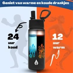 Waterfles 500 Ml Met Rietje Multifunctioneel - Drinkfles Volwassenen - RVS Inclusief 3 Doppen - 24uur Koud/12 Uur Warm - Zwart -Aigostar winkel 1200x1200 516