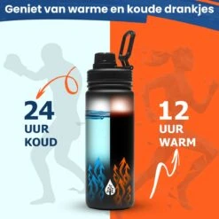 Waterfles 500 Ml Met Rietje Multifunctioneel - Drinkfles Volwassenen - RVS Inclusief 3 Doppen - 24uur Koud/12 Uur Warm - Zwart -Aigostar winkel 1200x1200 522