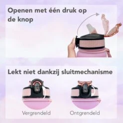 Seniq Motivatie Waterfles - 1 Liter - Drinkfles Met Tijdmarkering - Rietje - Roze Lichtblauw -Aigostar winkel 1200x1200 528