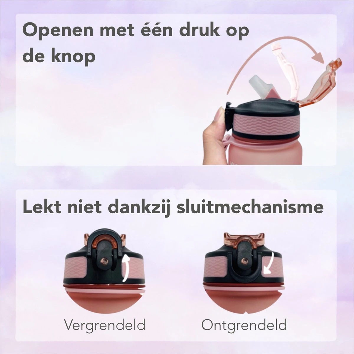 Seniq Motivatie Waterfles - 1 Liter - Drinkfles Met Tijdmarkering - Rietje - Roze 6 Seniq Motivatie Waterfles - 1 Liter - Drinkfles Met Tijdmarkering - Rietje - Roze - Afbeelding 4