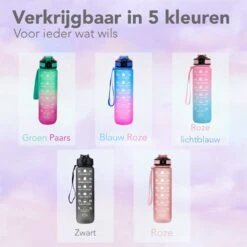 Seniq Motivatie Waterfles - 1 Liter - Drinkfles Met Tijdmarkering - Rietje - Roze Lichtblauw -Aigostar winkel 1200x1200 532
