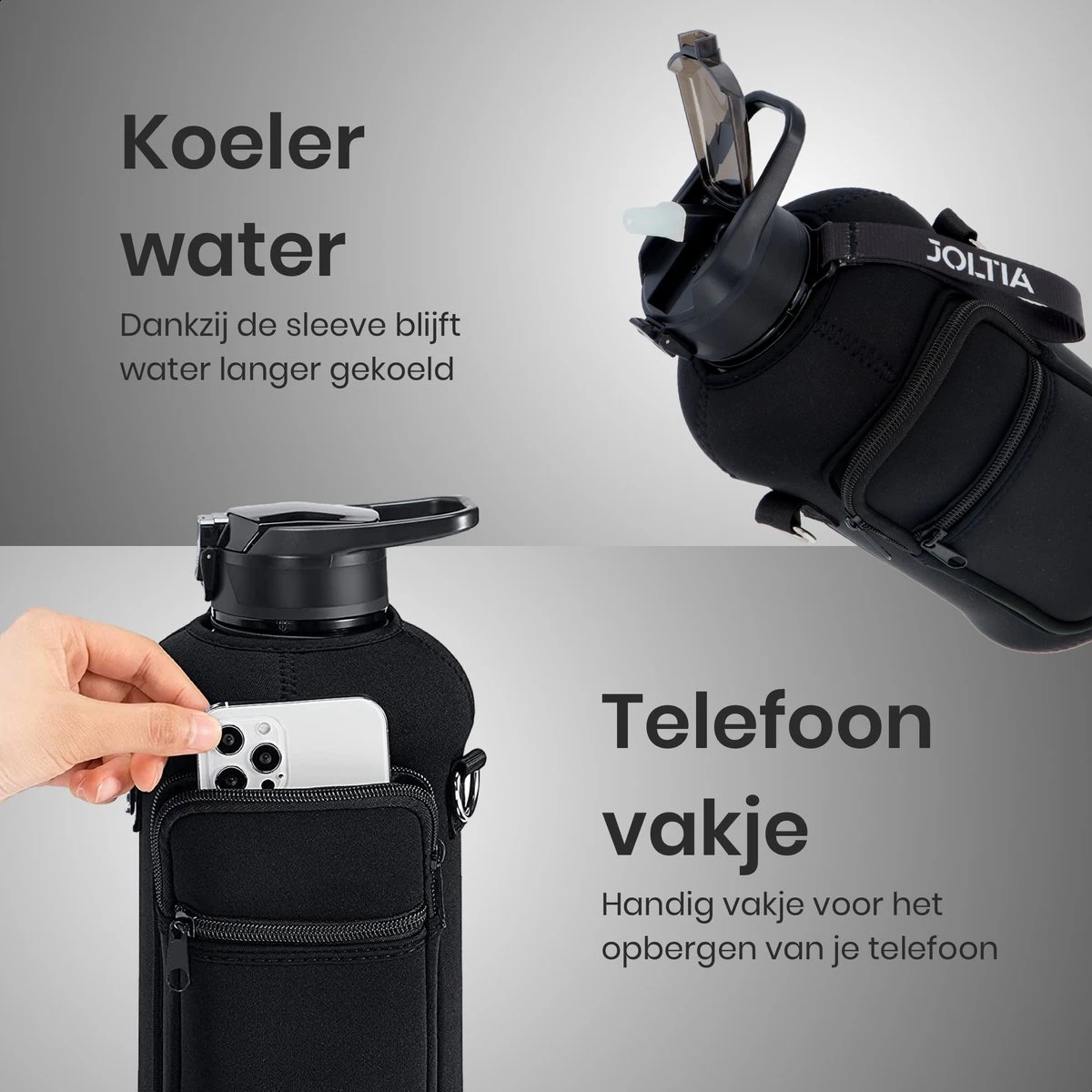 JOLTIA - Sportfles Met Sleeve - Drinkfles Met Rietje - Met Tijdmarkering En Motivatie - Tijd - Drinkflessen Volwassenen - Waterfles - Motiverende Drink / Water Fles - Bidon - Waterjug - 2.2 Liter - Zwart 7 JOLTIA - Sportfles Met Sleeve - Drinkfles Met Rietje - Met Tijdmarkering En Motivatie - Tijd - Drinkflessen Volwassenen - Waterfles - Motiverende Drink / Water Fles - Bidon - Waterjug - 2.2 Liter - Zwart - Afbeelding 5