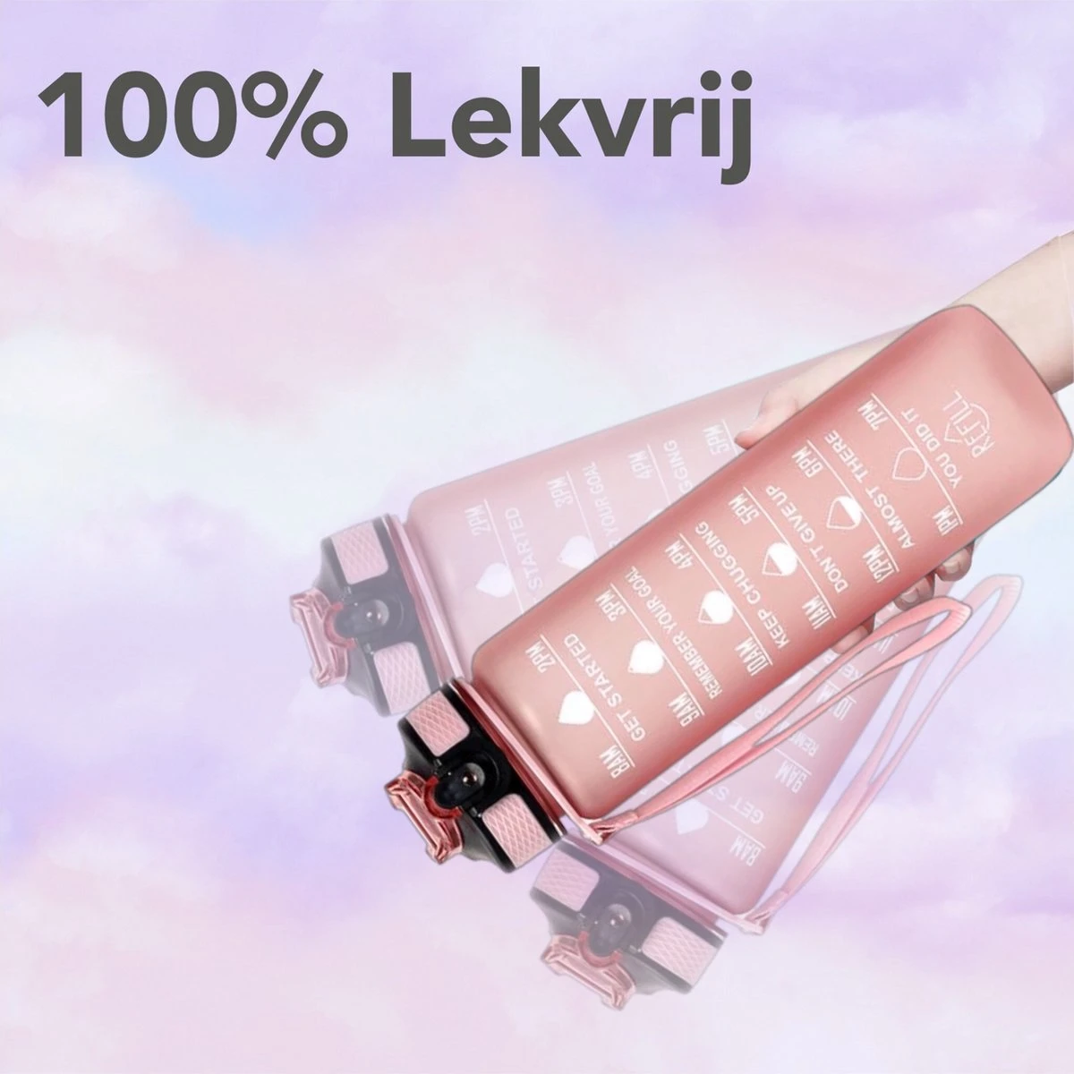 Seniq Motivatie Waterfles - 1 Liter - Drinkfles Met Tijdmarkering - Rietje - Roze 8 Seniq Motivatie Waterfles - 1 Liter - Drinkfles Met Tijdmarkering - Rietje - Roze - Afbeelding 6