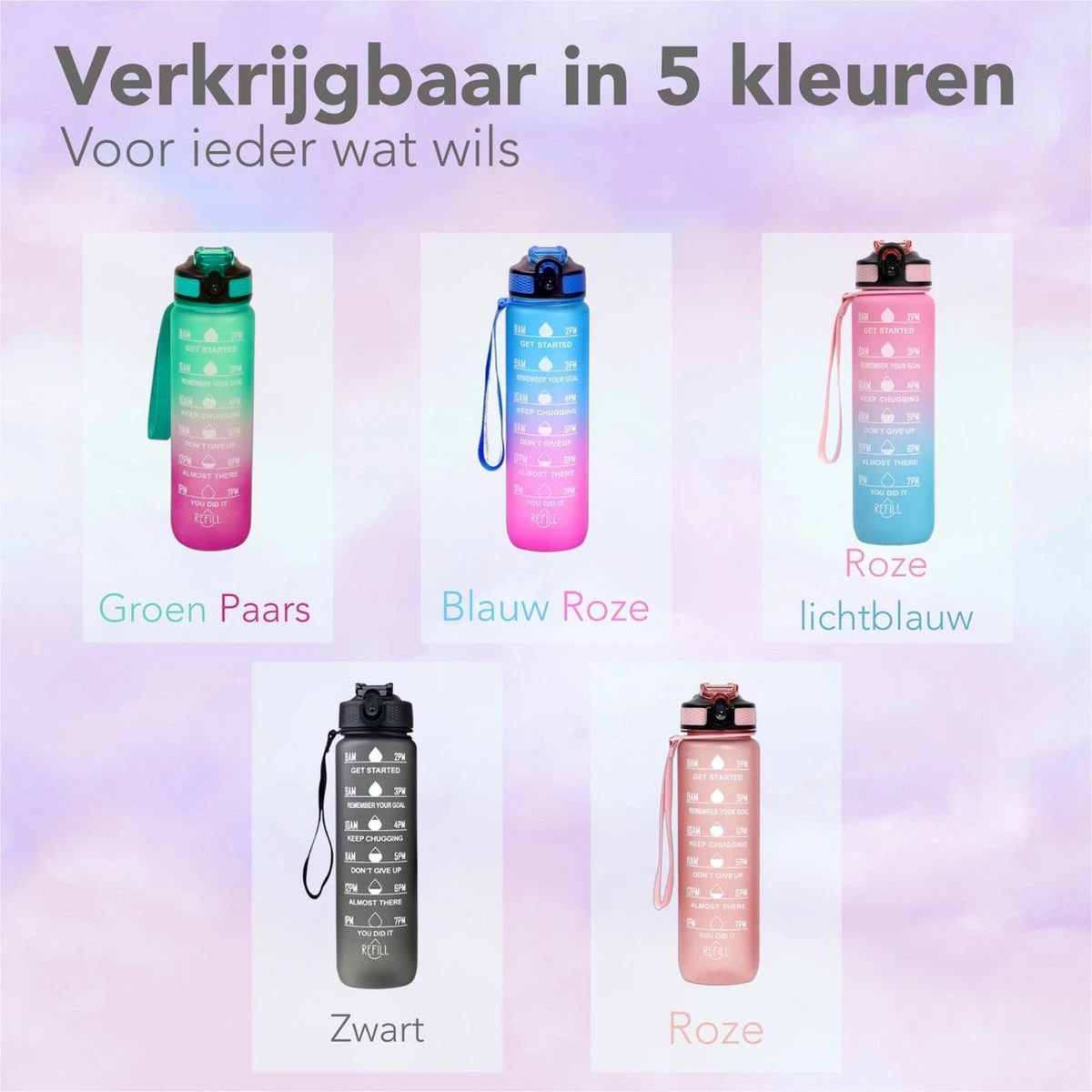 Seniq Motivatie Waterfles - 1 Liter - Drinkfles Met Tijdmarkering - Rietje - Roze 11 Seniq Motivatie Waterfles - 1 Liter - Drinkfles Met Tijdmarkering - Rietje - Roze - Afbeelding 9