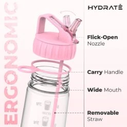 HYDRATE 900ml Drinkfles Met Tijdmarkeringen - Sport Waterfles Met Rietje, BPA-vrije Drinkfles Rietje Van Tritan Ideaal Voor Sportschool, Kantoor, Wandelen, Fitness, Sportfles (Zacht Roze) -Aigostar winkel 1200x1200 583