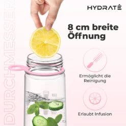 HYDRATE 900ml Drinkfles Met Tijdmarkeringen - Sport Waterfles Met Rietje, BPA-vrije Drinkfles Rietje Van Tritan Ideaal Voor Sportschool, Kantoor, Wandelen, Fitness, Sportfles (Zacht Roze) -Aigostar winkel 1200x1200 584