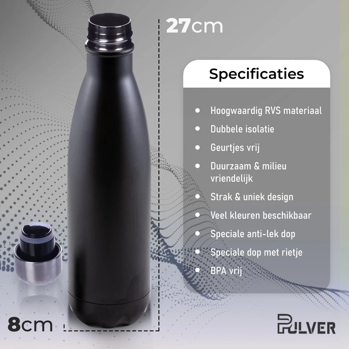 Pulver - Luxe RVS Thermosbeker / Drinkfles – BPA Vrij – 500 Ml - Waterfles Met Rietje – Drinkfles – Dubbele Isolatie - Kinderen & Volwassenen - Zwart 8 Pulver - Luxe RVS Thermosbeker / Drinkfles – BPA Vrij – 500 Ml - Waterfles Met Rietje – Drinkfles – Dubbele Isolatie - Kinderen & Volwassenen - Zwart - Afbeelding 6