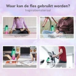 Seniq Motivatie Waterfles - 1 Liter - Drinkfles Met Tijdmarkering - Rietje - Groen Paars -Aigostar winkel 1200x1200 604