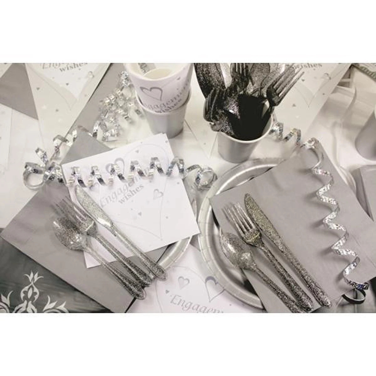 Merkloos Glitter Bestek Zilver 24-delig - Plastic Wegwerp Bestekset 4 Merkloos Glitter Bestek Zilver 24-delig - Plastic Wegwerp Bestekset - Afbeelding 2