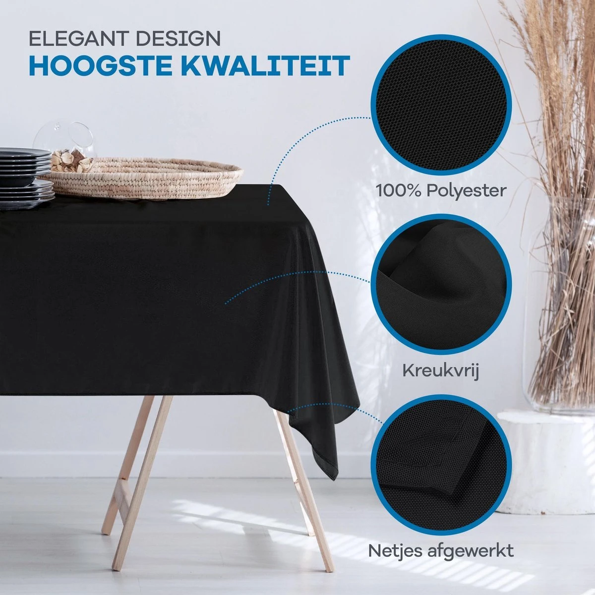 WITTS Luxe Tafelkleed - Waterafstotend - Tafellaken - Zwart - 259x152 CM - Tafelzeil - Tafelkleed Katoen 4 WITTS Luxe Tafelkleed - Waterafstotend - Tafellaken - Zwart - 259x152 CM - Tafelzeil - Tafelkleed Katoen - Afbeelding 2
