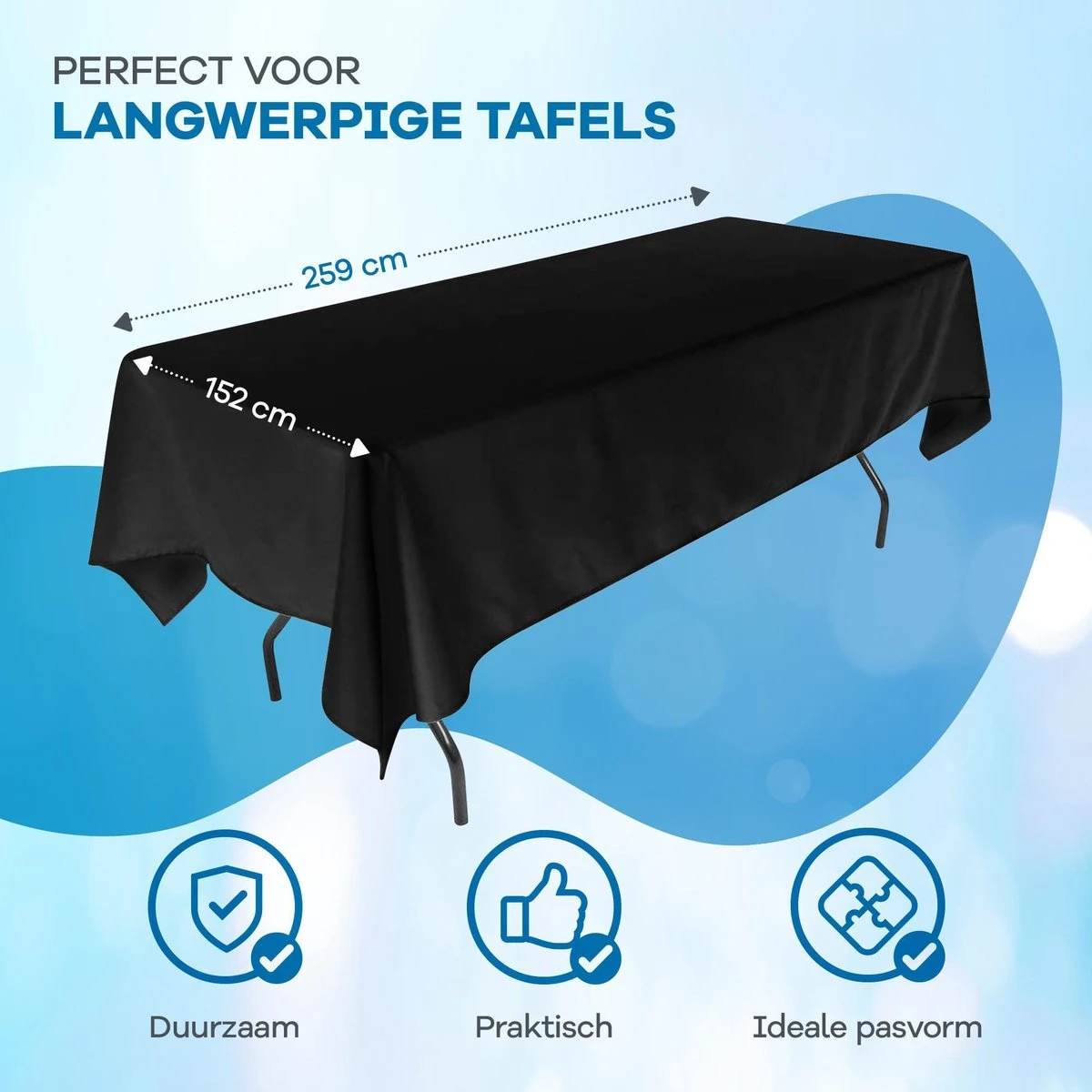 WITTS Luxe Tafelkleed - Waterafstotend - Tafellaken - Zwart - 259x152 CM - Tafelzeil - Tafelkleed Katoen 6 WITTS Luxe Tafelkleed - Waterafstotend - Tafellaken - Zwart - 259x152 CM - Tafelzeil - Tafelkleed Katoen - Afbeelding 4
