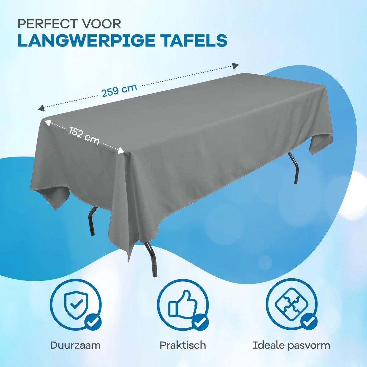 WITTS Luxe Tafelkleed - Hoge Kwaliteit/ Waterafstotend - Tafellaken - Grijs - 259x152 CM - Tafelzeil - Tafelkleed Katoen 4 WITTS Luxe Tafelkleed - Hoge Kwaliteit/ Waterafstotend - Tafellaken - Grijs - 259x152 CM - Tafelzeil - Tafelkleed Katoen - Afbeelding 2