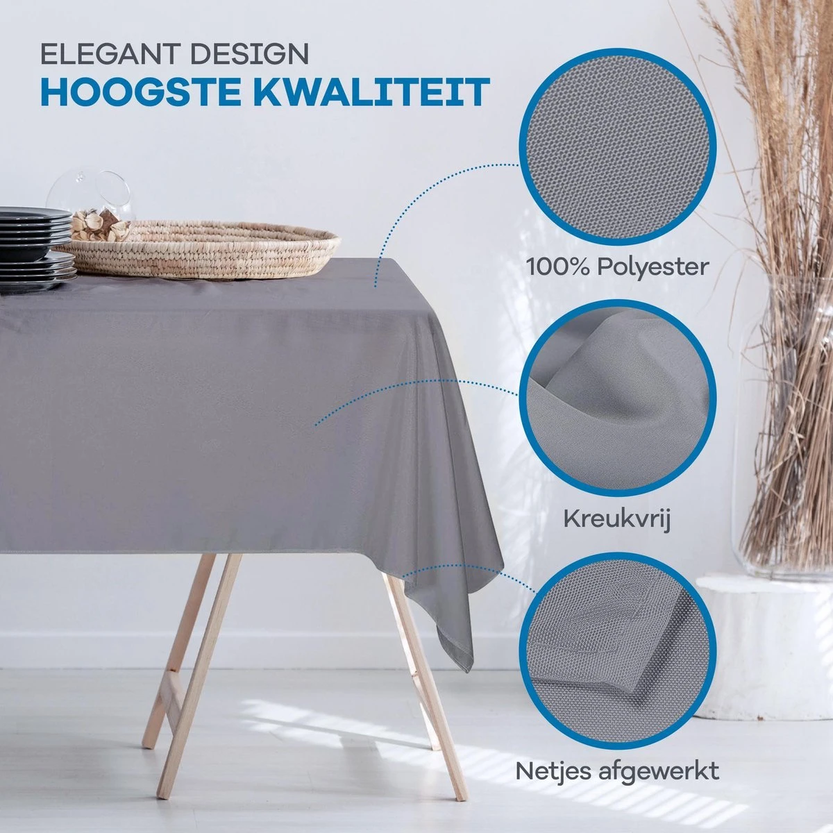 WITTS Luxe Tafelkleed - Hoge Kwaliteit/ Waterafstotend - Tafellaken - Grijs - 259x152 CM - Tafelzeil - Tafelkleed Katoen 6 WITTS Luxe Tafelkleed - Hoge Kwaliteit/ Waterafstotend - Tafellaken - Grijs - 259x152 CM - Tafelzeil - Tafelkleed Katoen - Afbeelding 4