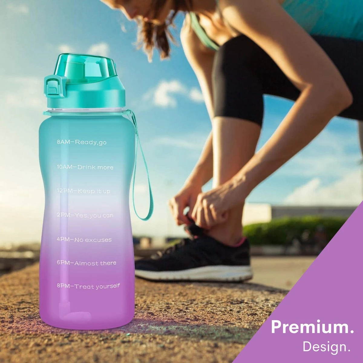 Motivatie Waterfles 2 Liter - Bidon - Sportdrankfles - Grote Waterfles - Gallon - Rietje - Tijdsmarkering - Groen/Paars 6 Motivatie Waterfles 2 Liter - Bidon - Sportdrankfles - Grote Waterfles - Gallon - Rietje - Tijdsmarkering - Groen/Paars - Afbeelding 4