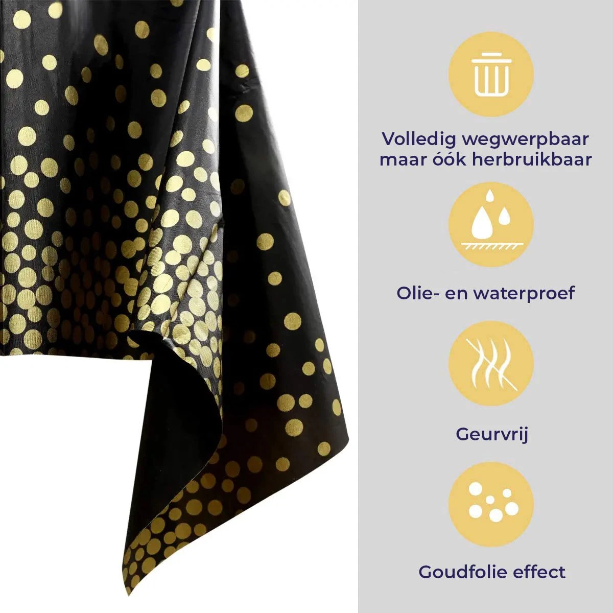 Merkloos Folie Tafelkleed - Zwart Tafelzeil Met Gouden Stippen - Verjaardag Feest - Tafel Accessoire - Party Plastic Decoratie - Metallic Dots - 50 Jaar – Bruiloft - Oud En Nieuw – 2023 Nieuwjaar – Kerst Versiering - Kerstmis Aankleding - 137 X 274 Cm – Goud 6 Merkloos Folie Tafelkleed - Zwart Tafelzeil Met Gouden Stippen - Verjaardag Feest - Tafel Accessoire - Party Plastic Decoratie - Metallic Dots - 50 Jaar – Bruiloft - Oud En Nieuw – 2023 Nieuwjaar – Kerst Versiering - Kerstmis Aankleding - 137 X 274 Cm – Goud - Afbeelding 4