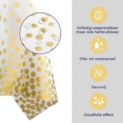 Merkloos Tafelkleed Pasen – Wit Tafelzeil Met Gouden Stippen – Oud & Nieuw - Nieuwjaar - Plastic Tafellaken – Verjaardag Feest Accessoires – Kerst Decoratie - Bruiloft Tafeldecoratie – Tafel Versiering - Wit Met Gouden Stippen - 274 X 137 Cm -Aigostar winkel 1200x1200 722