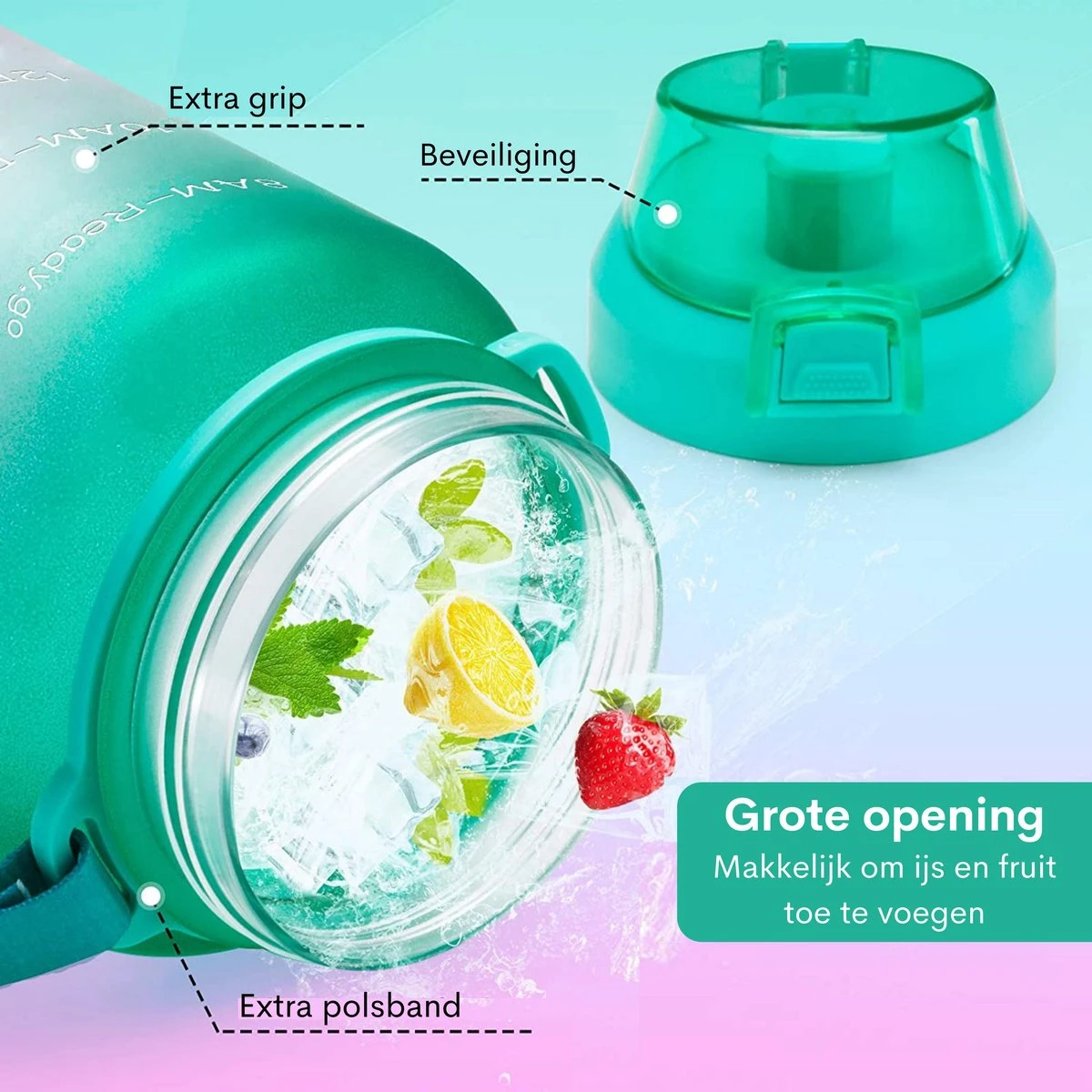 Motivatie Waterfles 2 Liter - Bidon - Sportdrankfles - Grote Waterfles - Gallon - Rietje - Tijdsmarkering - Groen/Paars 9 Motivatie Waterfles 2 Liter - Bidon - Sportdrankfles - Grote Waterfles - Gallon - Rietje - Tijdsmarkering - Groen/Paars - Afbeelding 7