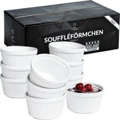 Chefarone Mini Ronde Ovenschalen - Mini Vormpjes Set Van 10 - Bakvormen Keramiek 200 ML - Crème Brulée Schaaltje - Wit
