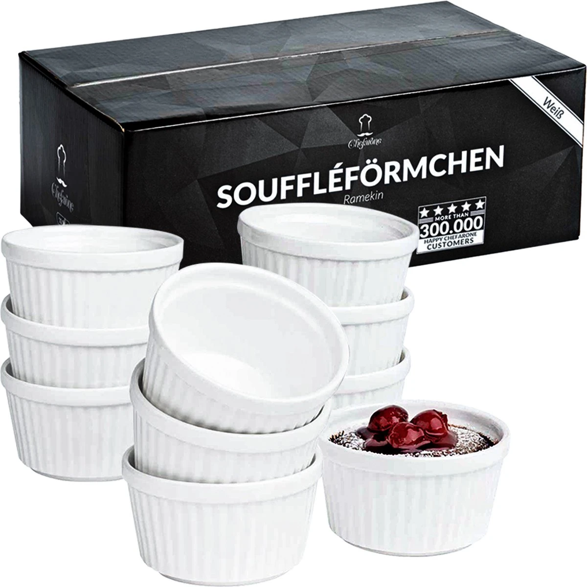 Chefarone Mini Ronde Ovenschalen - Mini Vormpjes Set Van 10 - Bakvormen Keramiek 200 ML - Crème Brulée Schaaltje - Wit 3 Chefarone Mini Ronde Ovenschalen - Mini Vormpjes Set Van 10 - Bakvormen Keramiek 200 ML - Crème Brulée Schaaltje - Wit