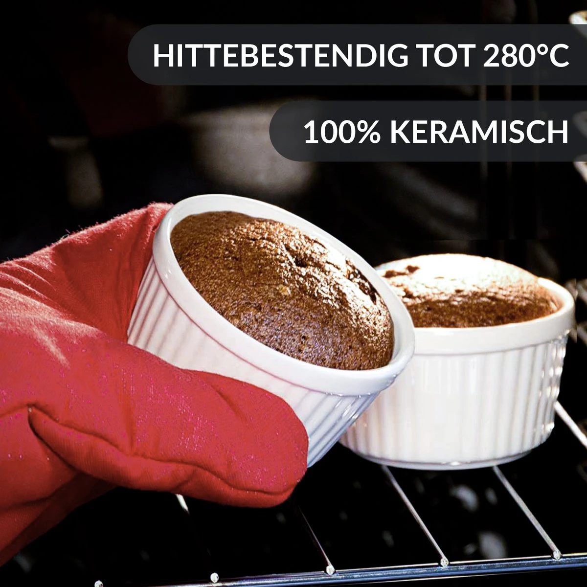Chefarone Mini Ronde Ovenschalen - Mini Vormpjes Set Van 10 - Bakvormen Keramiek 200 ML - Crème Brulée Schaaltje - Wit 4 Chefarone Mini Ronde Ovenschalen - Mini Vormpjes Set Van 10 - Bakvormen Keramiek 200 ML - Crème Brulée Schaaltje - Wit - Afbeelding 2