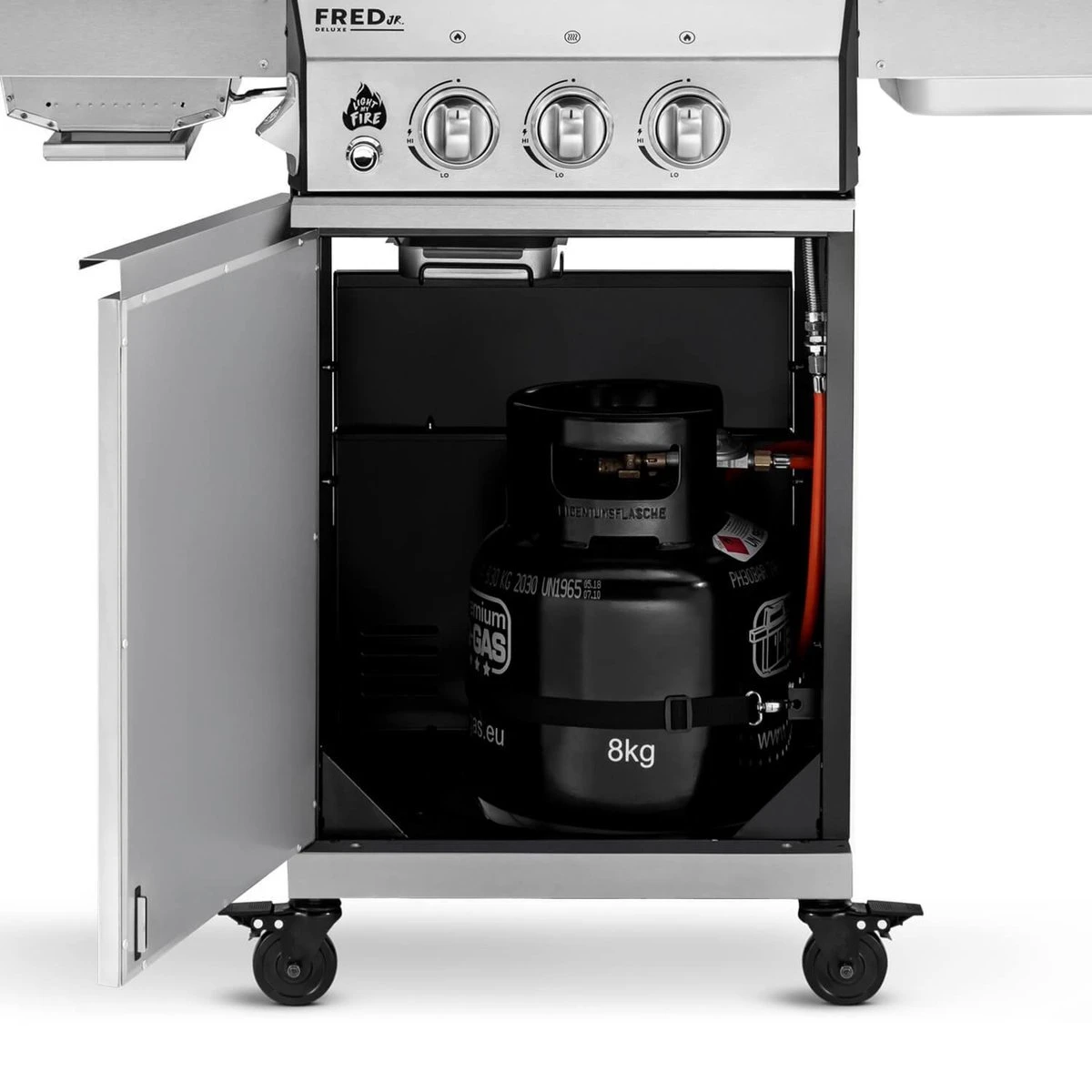 Burnhard Gas BBQ FRED JR. Deluxe - 2 Branders - Incl. Keramische Infraroodbrander & Afdekhoes - Deluxe 9 Burnhard Gas BBQ FRED JR. Deluxe - 2 Branders - Incl. Keramische Infraroodbrander & Afdekhoes - Deluxe - Afbeelding 7