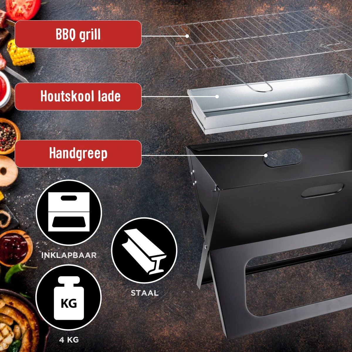 BBQ Collection Barbecue - BBQ - Draagbaar - Opvouwbaar - Losse Vuurschaal En Grillrooster - Zwart 8 BBQ Collection Barbecue - BBQ - Draagbaar - Opvouwbaar - Losse Vuurschaal En Grillrooster - Zwart - Afbeelding 6
