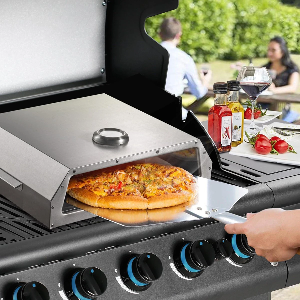 Bighorn Pizzaoven Met Pizzasteen Voor Barbecue - Grilloven - Draagbare - Edelstaal 5 Bighorn Pizzaoven Met Pizzasteen Voor Barbecue - Grilloven - Draagbare - Edelstaal - Afbeelding 3