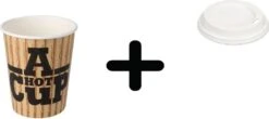 Merkloos Kartonnen Koffiebeker 8oz 240ml A Hot Cup + Deksels - 50 Stuks - Wegwerp Papieren Bekers - Drank Bekers - Milieuvriendelijk