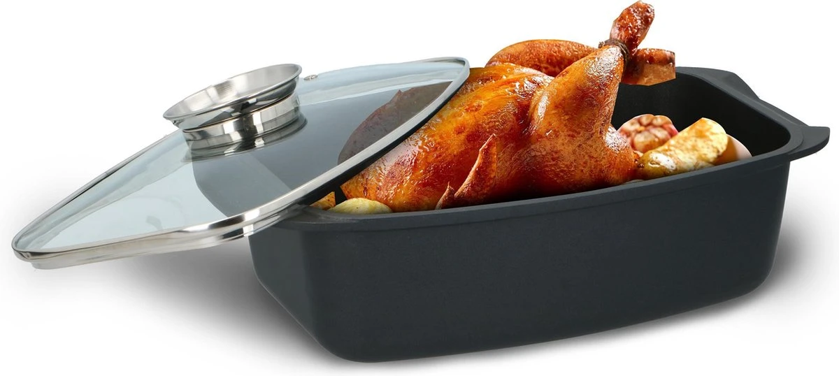 Alpina - Braadslede - Braadpan - Met Glazen Deksel - Aromaknop - 5,5 Liter - Zwart 15 Alpina - Braadslede - Braadpan - Met Glazen Deksel - Aromaknop - 5,5 Liter - Zwart - Afbeelding 13