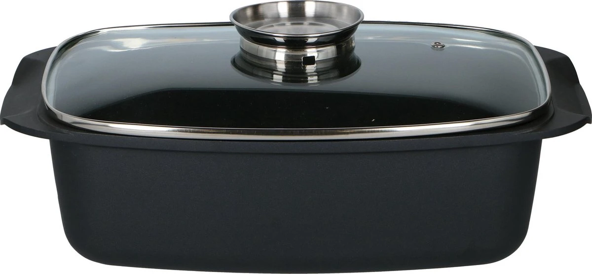 Alpina - Braadslede - Braadpan - Met Glazen Deksel - Aromaknop - 5,5 Liter - Zwart 4 Alpina - Braadslede - Braadpan - Met Glazen Deksel - Aromaknop - 5,5 Liter - Zwart - Afbeelding 2