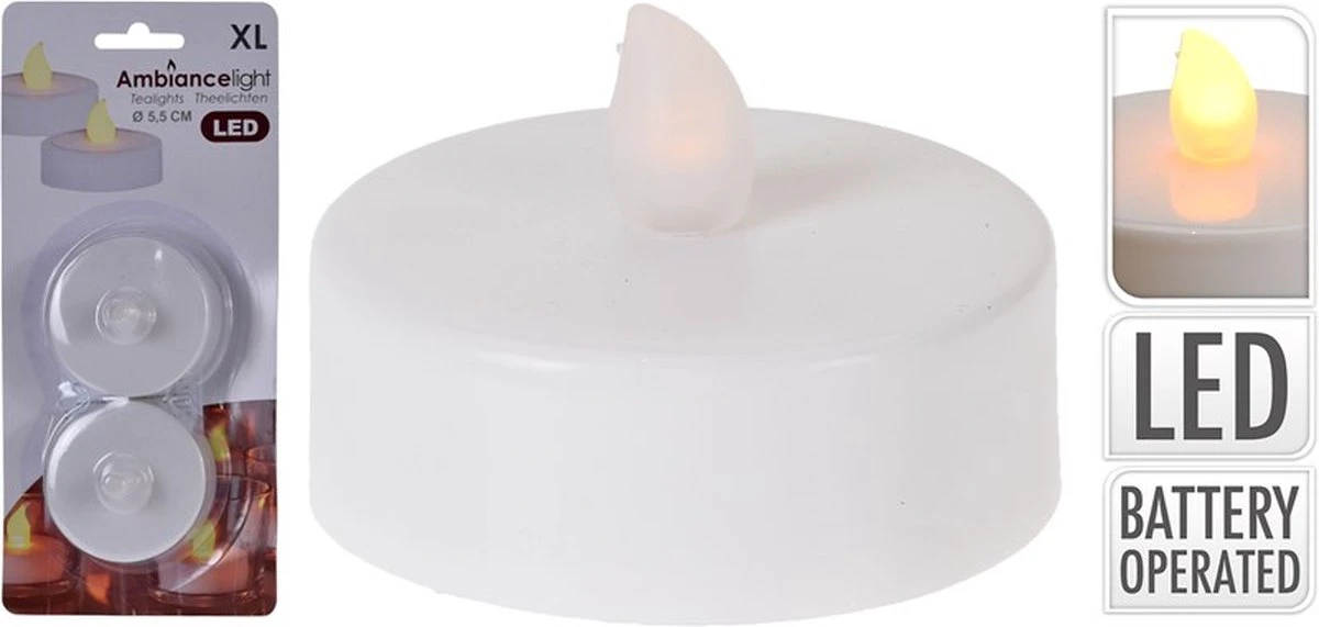 Theelichtjes LED Op Batterijen - Waxinelichtjes - 5.5 Cm - 2 Stuks 3 Theelichtjes LED Op Batterijen - Waxinelichtjes - 5.5 Cm - 2 Stuks