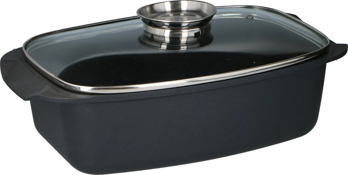 Alpina - Braadslede - Braadpan - Met Glazen Deksel - Aromaknop - 5,5 Liter - Zwart 13 Alpina - Braadslede - Braadpan - Met Glazen Deksel - Aromaknop - 5,5 Liter - Zwart - Afbeelding 11