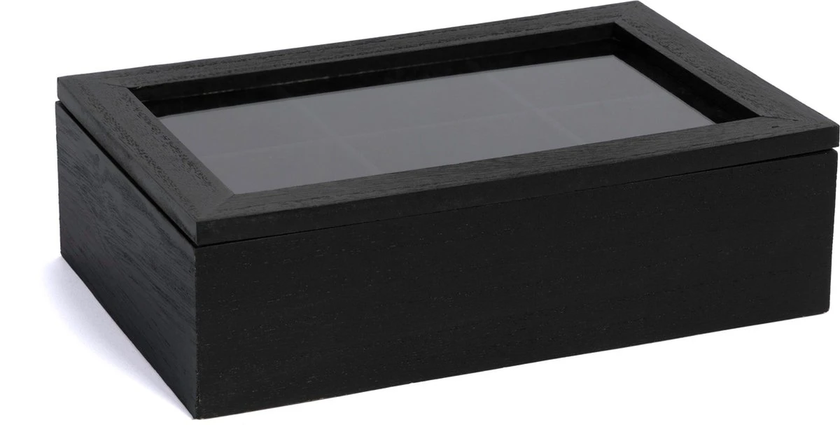 CasaLupo Theedoos Zwart 6-vaks - Met Fluweel - 24 X 16 Cm 4 CasaLupo Theedoos Zwart 6-vaks - Met Fluweel - 24 X 16 Cm - Afbeelding 2