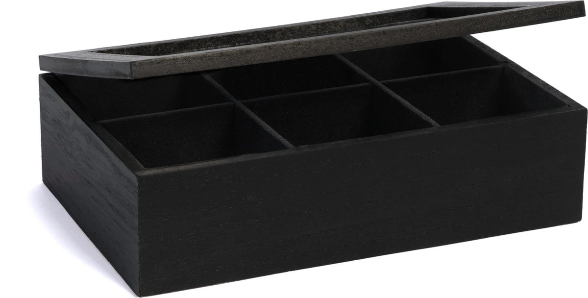 CasaLupo Theedoos Zwart 6-vaks - Met Fluweel - 24 X 16 Cm 3 CasaLupo Theedoos Zwart 6-vaks - Met Fluweel - 24 X 16 Cm