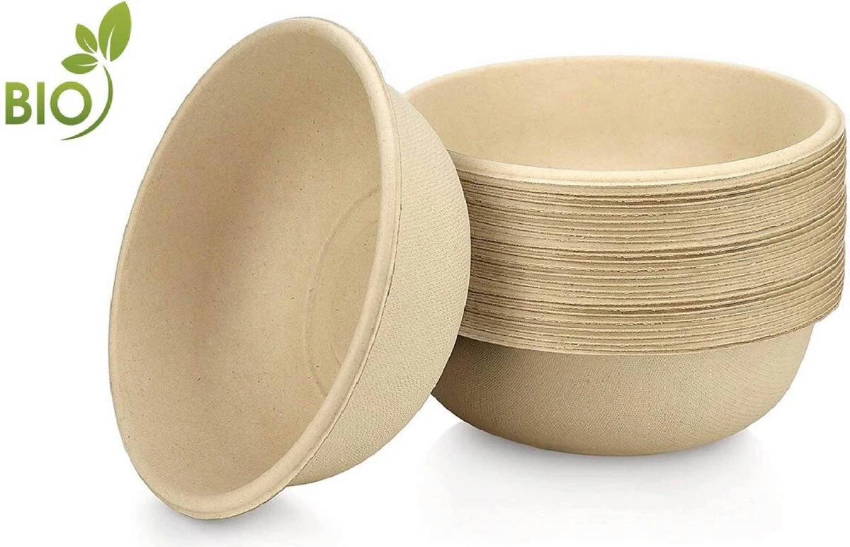 BIO Wegwerp Soepkommen 50 Stuks - Schaaltje Suikerriet 400ml - Natuur 3 BIO Wegwerp Soepkommen 50 Stuks - Schaaltje Suikerriet 400ml - Natuur