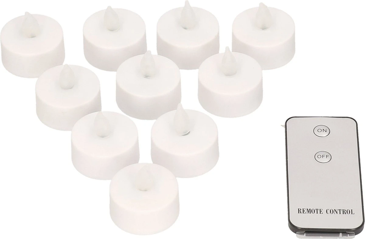 LED Theelichtjes/waxinelichtjes/kaarsjes Geel Vlameffect Met Afstandsbediening 10 Stuks - Kunststof Waxinelichtjes 3 LED Theelichtjes/waxinelichtjes/kaarsjes Geel Vlameffect Met Afstandsbediening 10 Stuks - Kunststof Waxinelichtjes