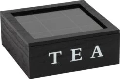 Merkloos Theekist - Zwart - Hout 9-Vaks - Glazen Deksel - Theedoos -Aigostar winkel 1200x792