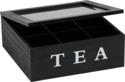 Merkloos Theekist - Zwart - Hout 9-Vaks - Glazen Deksel - Theedoos -Aigostar winkel 1200x794