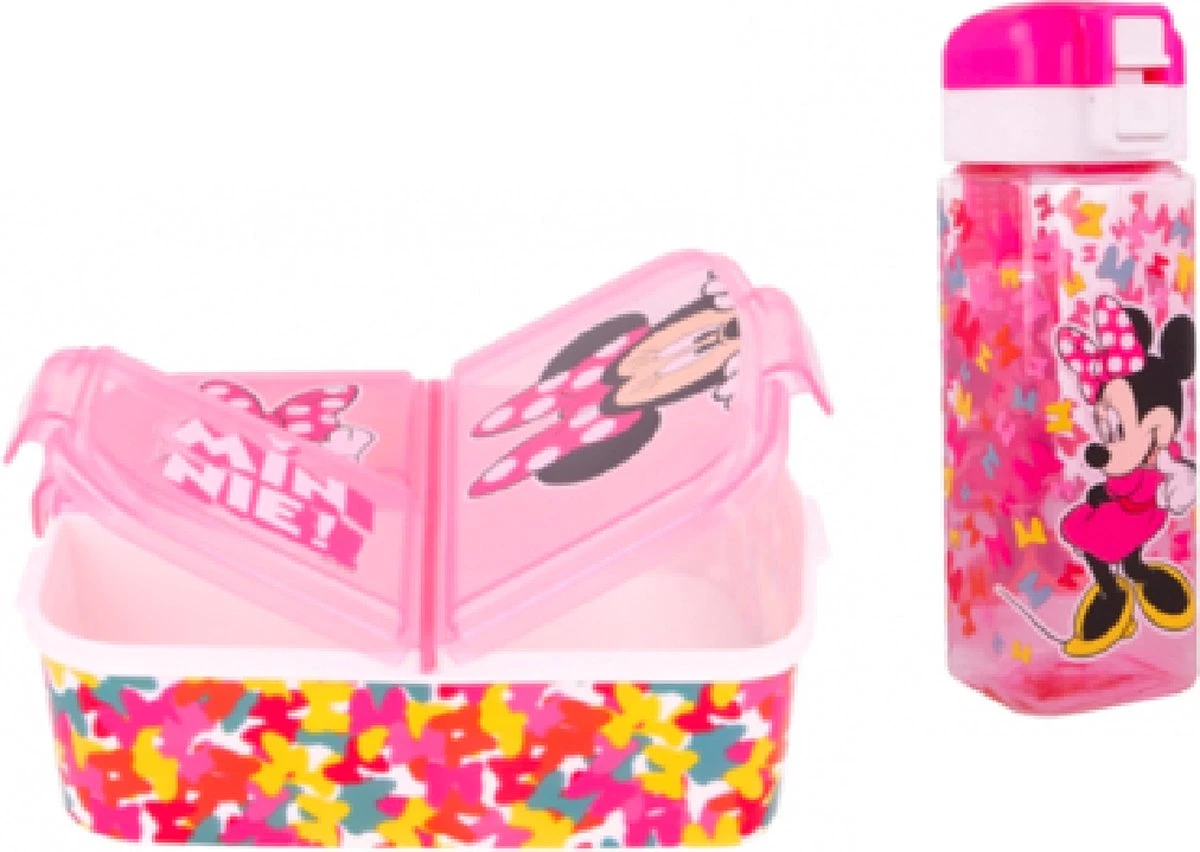 Star Minnie Mouse 3 Vak Broodtrommel + Grote Tritan Vierkante Drinkfles Met Slot 550ml 3 Star Minnie Mouse 3 Vak Broodtrommel + Grote Tritan Vierkante Drinkfles Met Slot 550ml