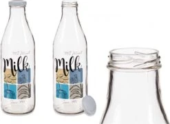 Merkloos Glazen Melkfles – Melkflesjes – Melkkan – Drinkfles – Glas – Met Deksel/Draaidop – 1 Liter – 1L