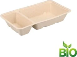 BIO Frietbakje A7 Met Sausvak - 50 Stuks - Patatbakje - Suikerriet - Bruin