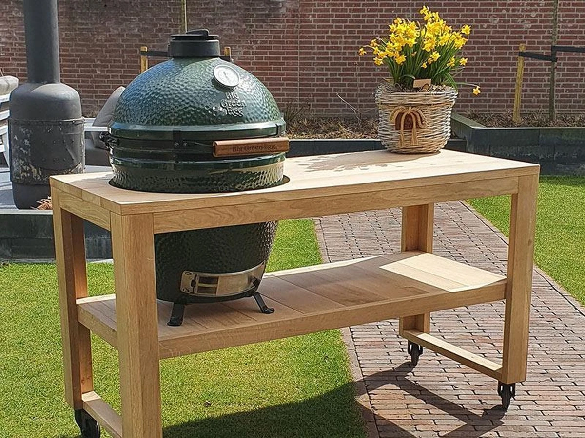 BBQ Tafel - Geschikt Voor Big Green Large/Bastard Large/Bastard Large Urban/Yakiniku 19 Inch/Monolith Large - Eikenhout - 87 Cm 5 BBQ Tafel - Geschikt Voor Big Green Large/Bastard Large/Bastard Large Urban/Yakiniku 19 Inch/Monolith Large - Eikenhout - 87 Cm - Afbeelding 3